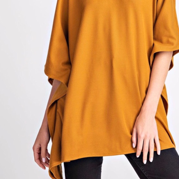 *NEW* MUSTARD V-NECK OVERSIZED KNIT TUNIC WITH DRAPED SLEEVES - Picture 2 of 5